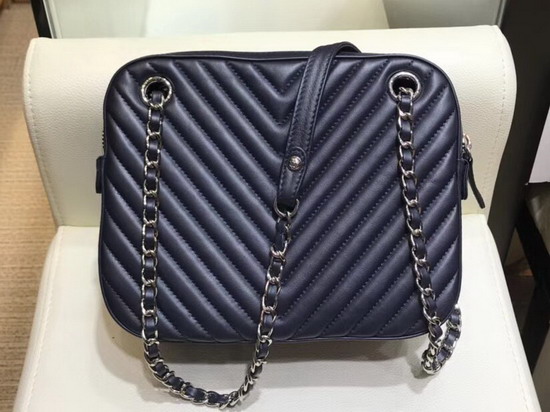 Chanel Camera Case Navy Blue and Black Calfskin