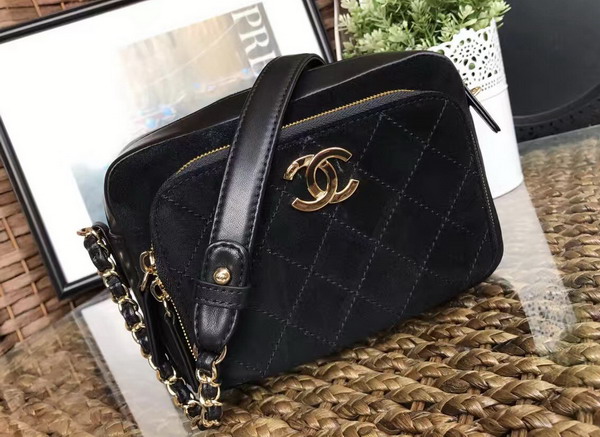 Chanel Camera Case in Black Suede Calfskin Gold Hardware for Sale