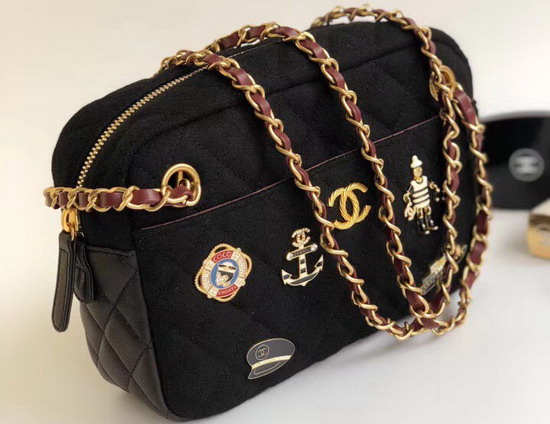 Chanel Camera Case with Charms Black Wool and Lambskin