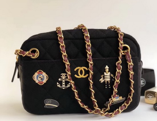 Chanel Camera Case with Charms Black Wool and Lambskin