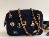 Chanel Camera Case with Charms Navy Blue Wool and Lambskin