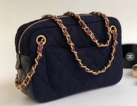 Chanel Camera Case with Charms Navy Blue Wool and Lambskin