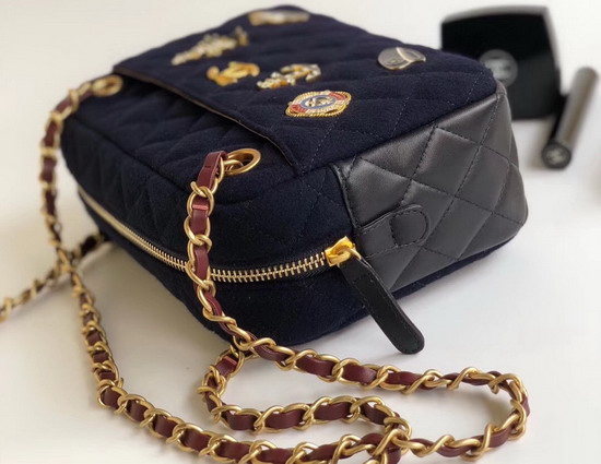 Chanel Camera Case with Charms Navy Blue Wool and Lambskin