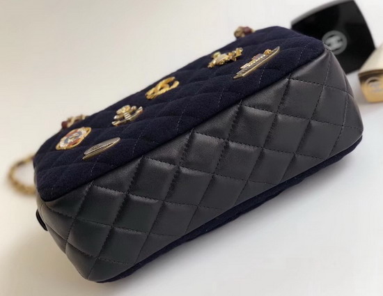 Chanel Camera Case with Charms Navy Blue Wool and Lambskin