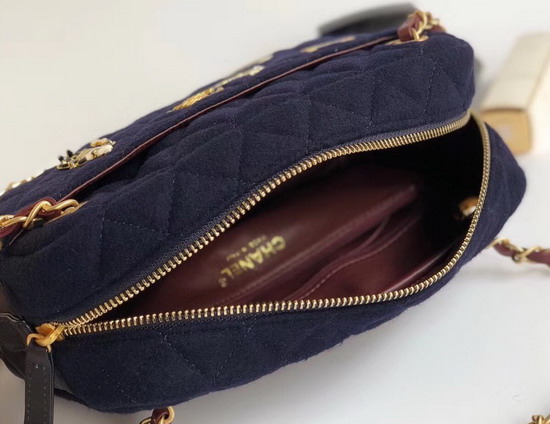 Chanel Camera Case with Charms Navy Blue Wool and Lambskin