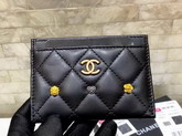 Chanel Card Holder in Black Lambskin with Charms