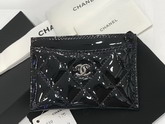 Chanel Card Holder in Black Patent Leather with Silver Hardware