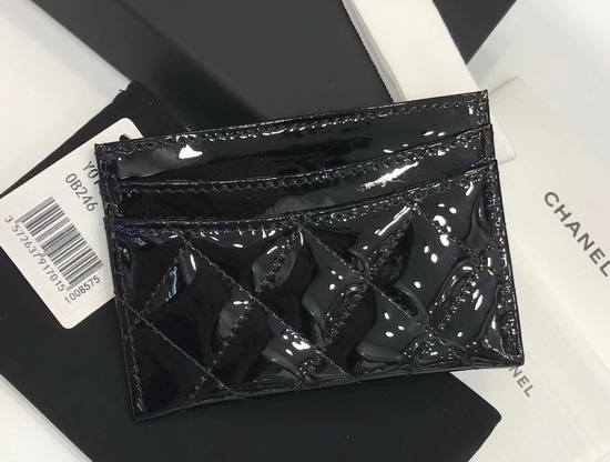 Chanel Card Holder in Black Patent Leather with Silver Hardware