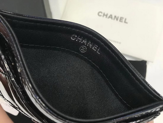 Chanel Card Holder in Black Patent Leather with Silver Hardware