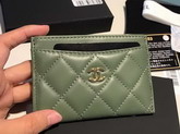 Chanel Card Holder in Green Lambskin