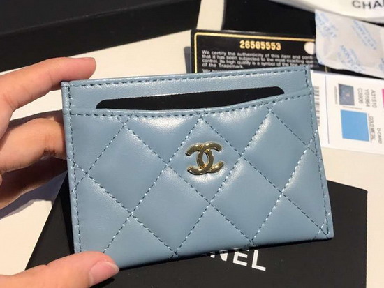 Chanel Card Holder in Light Blue Lambskin