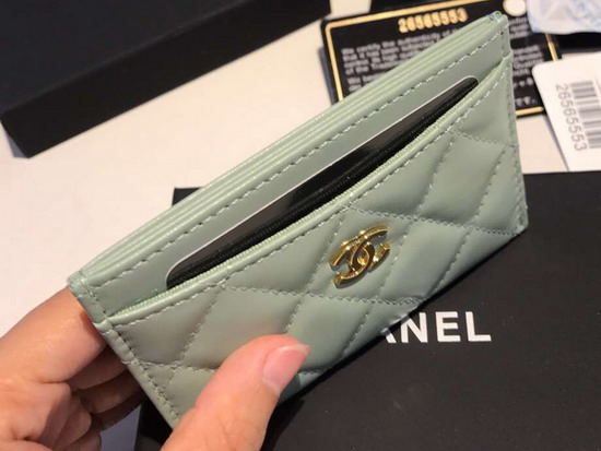 Chanel Card Holder in Light Green Lambskin