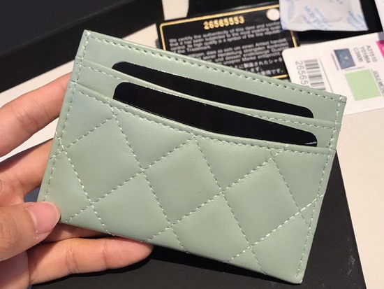 Chanel Card Holder in Light Green Lambskin