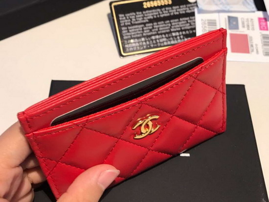 Chanel Card Holder in Red Lambskin