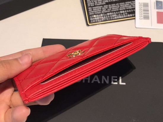 Chanel Card Holder in Red Lambskin