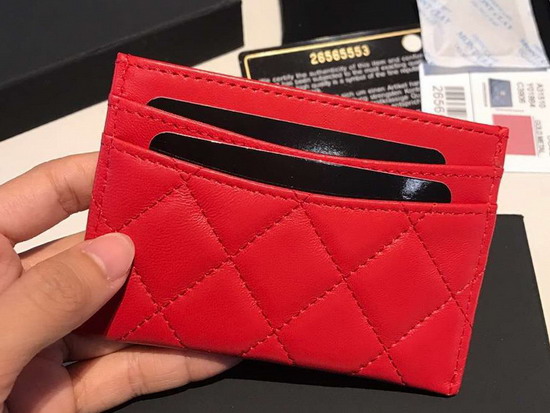 Chanel Card Holder in Red Lambskin