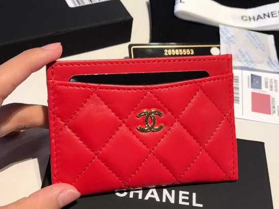 Chanel Card Holder in Red Lambskin