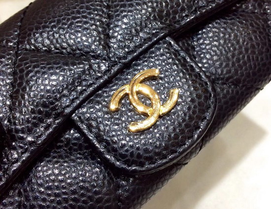 Chanel Card and Key Holder in Black Grained Calfskin Gold Hardware