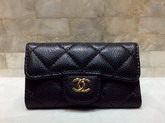 Chanel Card and Key Holder in Black Grained Calfskin Gold Hardware