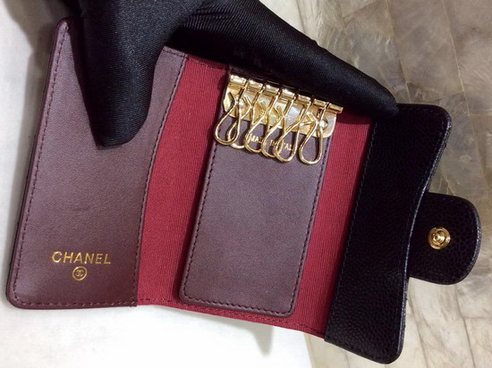 Chanel Card and Key Holder in Black Grained Calfskin Gold Hardware