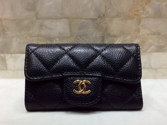 Chanel Card and Key Holder in Black Grained Calfskin Gold Hardware