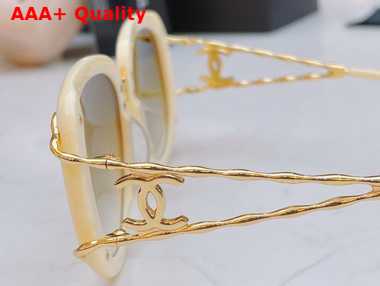 Chanel Cat Eye Sunglasses Beige Acetate and Gold Metal Replica