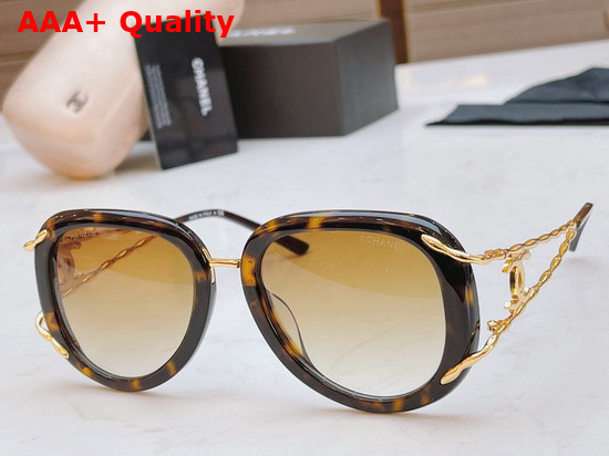 Chanel Cat Eye Sunglasses Beige Acetate and Gold Metal Replica