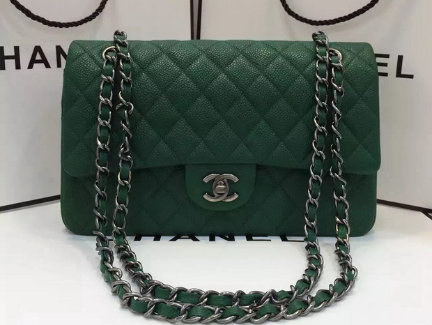 Chanel Caviar Flap Bag in Green for Sale