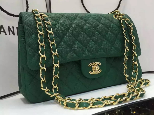 Chanel Caviar Flap Bag in Green for Sale