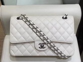 Chanel Caviar Flap Bag in White with Silver Hardware