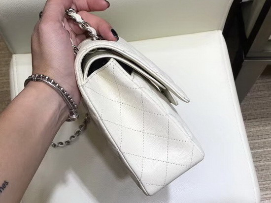 Chanel Caviar Flap Bag in White with Silver Hardware