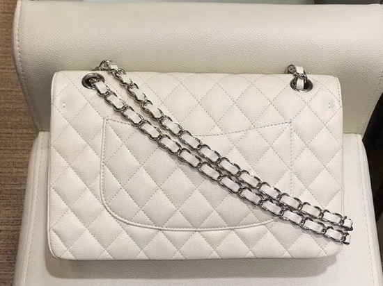 Chanel Caviar Flap Bag in White with Silver Hardware