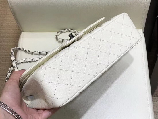 Chanel Caviar Flap Bag in White with Silver Hardware