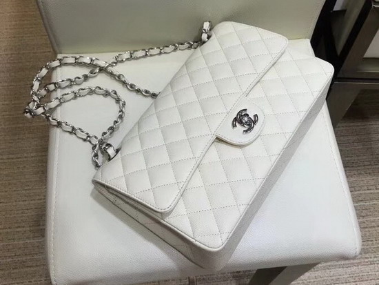 Chanel Caviar Flap Bag in White with Silver Hardware