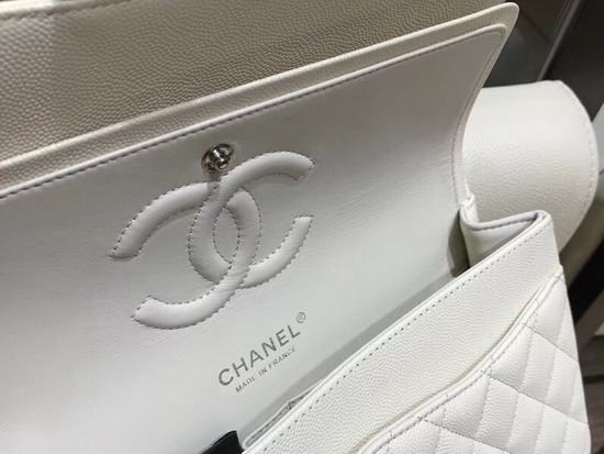 Chanel Caviar Flap Bag in White with Silver Hardware