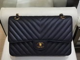 Chanel Caviar Leather Chevron Flap Bag in Black with Gold Hardware