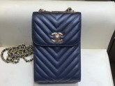 Chanel Cell Phone Bag Real Leather Navy Blue