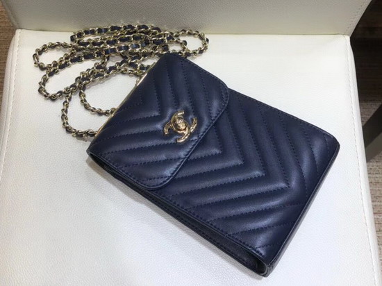 Chanel Cell Phone Bag Real Leather Navy Blue