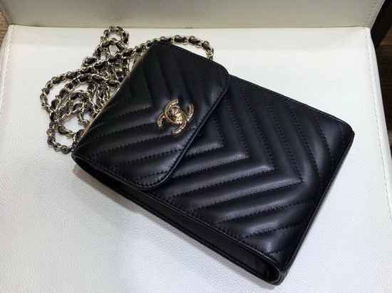 Chanel Cell Phone Bag in Black Real Leather