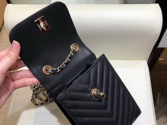 Chanel Cell Phone Bag in Black Real Leather