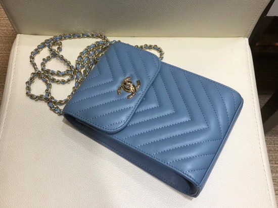 Chanel Cell Phone Bag in Blue Leather