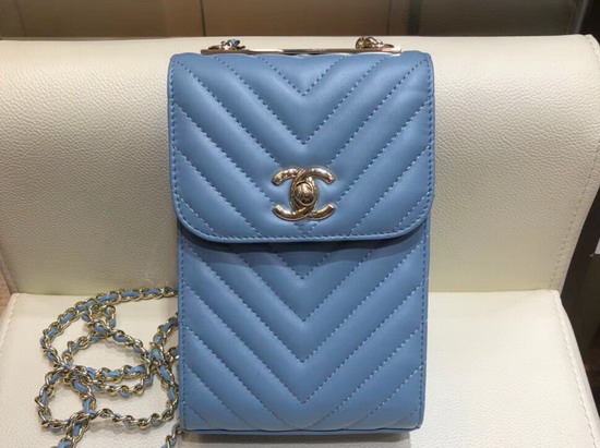 Chanel Cell Phone Bag in Blue Leather