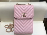 Chanel Cell Phone Holder in Pink Real Leather