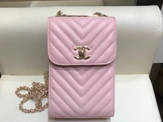 Chanel Cell Phone Holder in Pink Real Leather