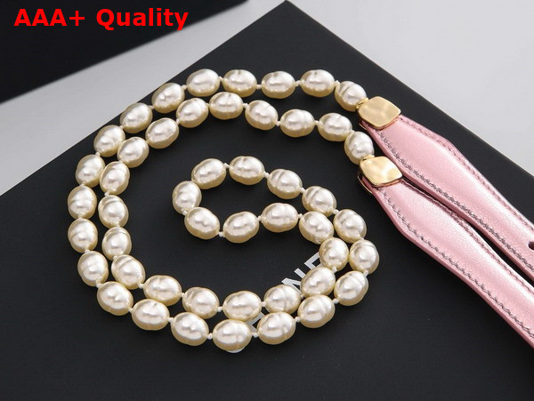 Chanel Chain Belt Glass Pearls Lambskin and Metal Light Pink and Pearly White Ref AA9708 Replica