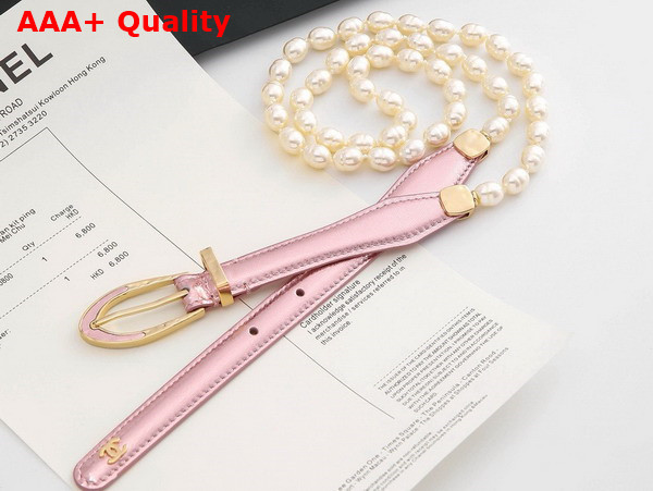 Chanel Chain Belt Glass Pearls Lambskin and Metal Light Pink and Pearly White Ref AA9708 Replica