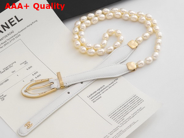 Chanel Chain Belt Glass Pearls Lambskin and Metal White and Pearly White Ref AA9708 Replica