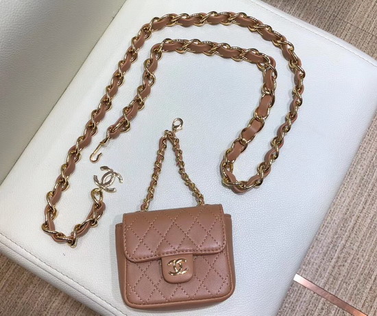 Chanel Chain Belt with Micro Mini Classic Bag Charm Light Brown Lambskin