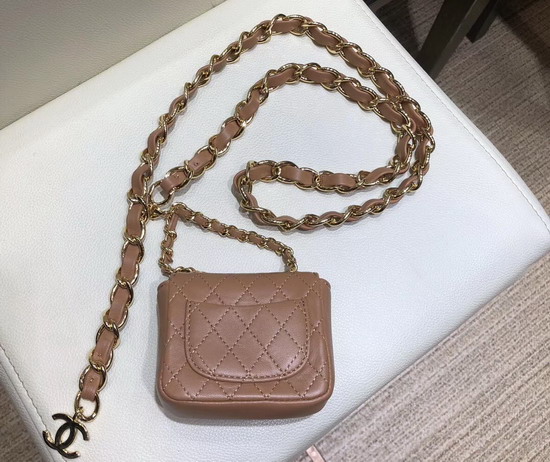 Chanel Chain Belt with Micro Mini Classic Bag Charm Light Brown Lambskin