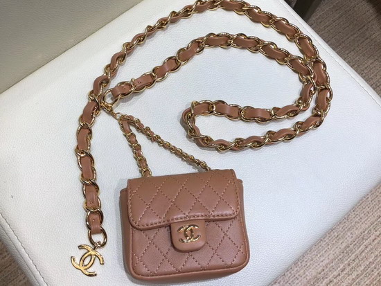 Chanel Chain Belt with Micro Mini Classic Bag Charm Light Brown Lambskin